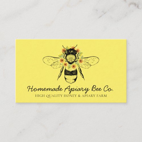 Yellow Classy Sunflower Floral Apiary Honey Bee Business Card