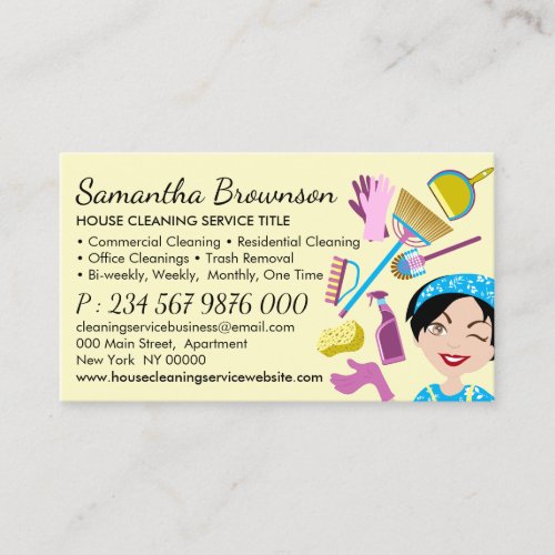 Yellow Cleaning Janitorial Maid Housekeeping Business Card