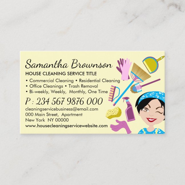 Yellow Cleaning Janitorial Maid Housekeeping Business Card