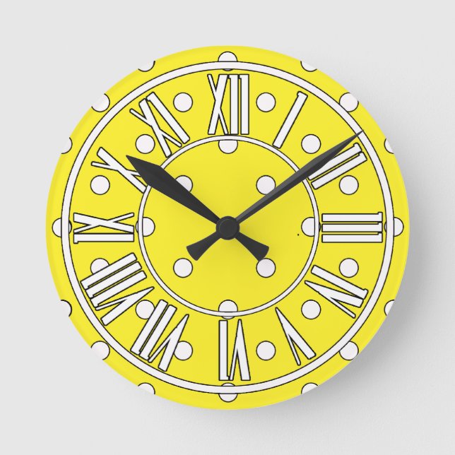 Yellow Clock with White Dots and Roman Numerals (Front)