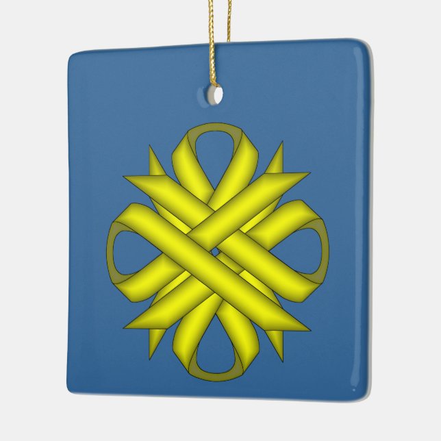 Yellow Clover Ribbon by Kenneth Yoncich Ceramic Ornament (Left)