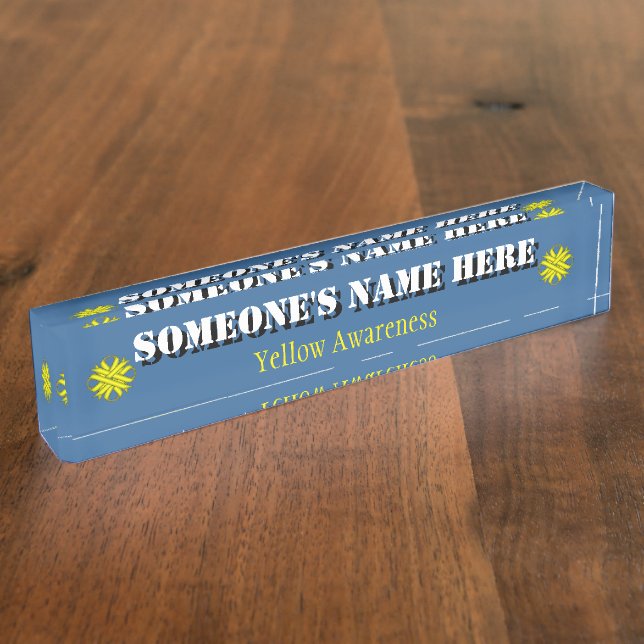 Yellow Clover Ribbon by Kenneth Yoncich Desk Name Plate (Side)