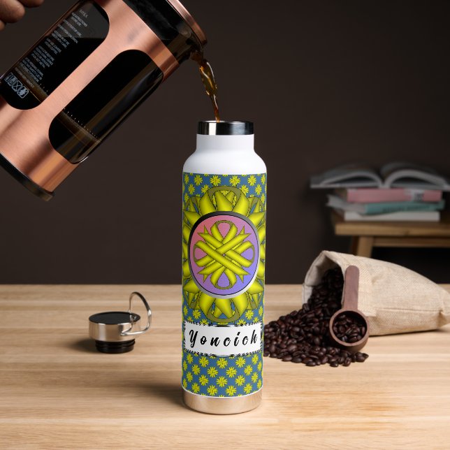Yellow Clover Ribbon by Kenneth Yoncich Water Bottle (Coffee)