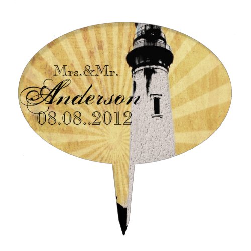 Yellow Coastal Nautical Lighthouse Wedding Cake Topper