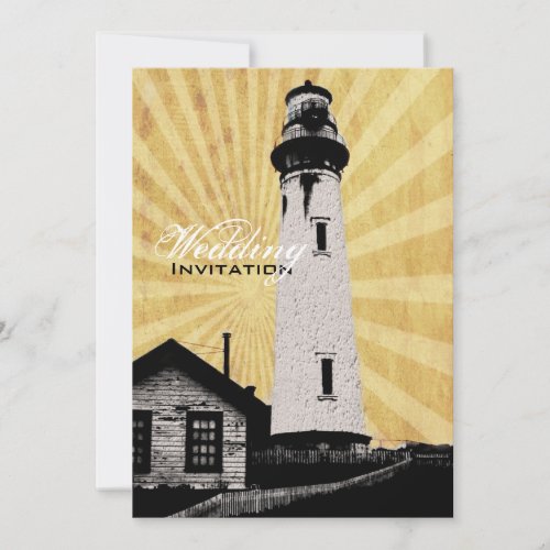 Romantic modern elegant Lighthouse beach Wedding Personalized Invitations