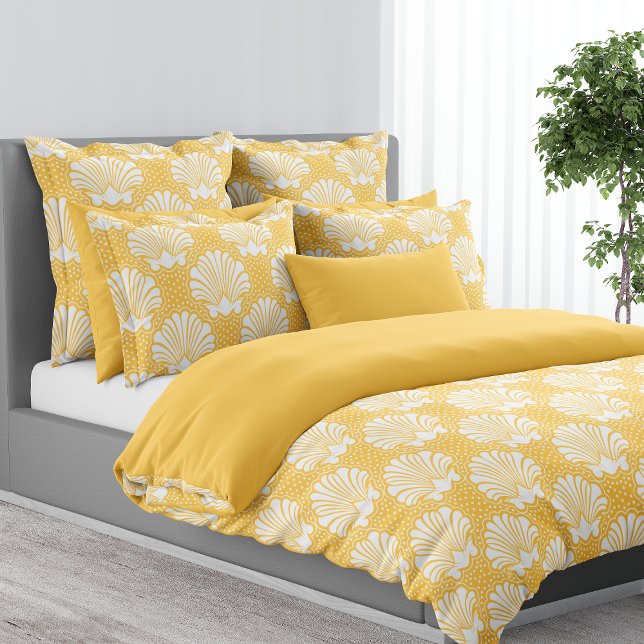 Yellow Coastal Seashell Dotted Pearls Beachy Duvet Cover (Creator Uploaded)