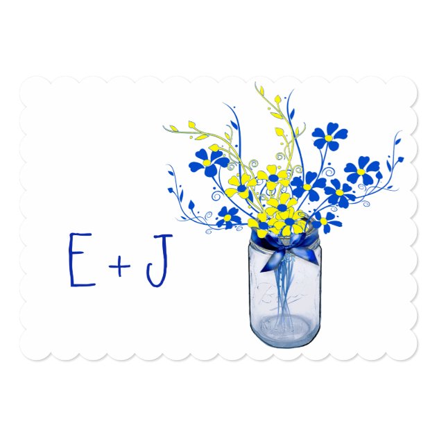 Yellow Cobalt Blue Mason Jar Wild Flower Wedding Invitation
