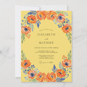 Yellow Cobalt Poppy Wedding Invitation