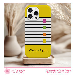 Yellow Color Block Black Stripes Monogram iPhone 15 Case