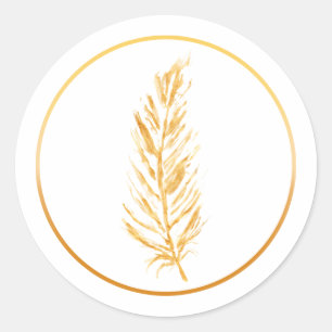 Yellow Color Feather Drawing Classic Round Sticker