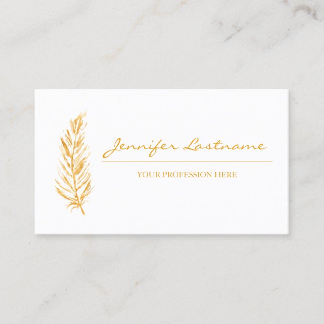 Yellow Color Feather Minimalist Business Card (Front)