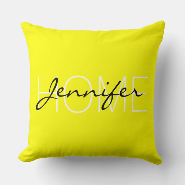 Yellow color home monogram throw pillow (Front)
