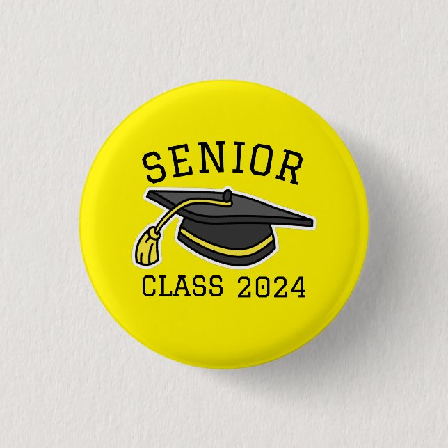 YELLOW COLOR SENIOR CLASS 2024 GRADUATION  BUTTON (Front)