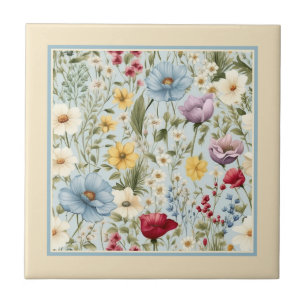 Yellow color with delicate floral pattern ceramic tile