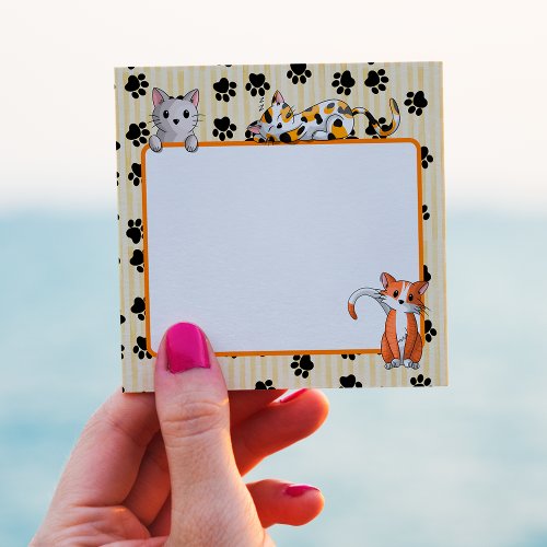 Yellow color with paws cute kittens 3 x 3 post_it notes