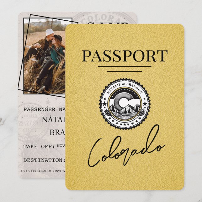 Yellow Colorado Passport Save The Date (Front/Back)