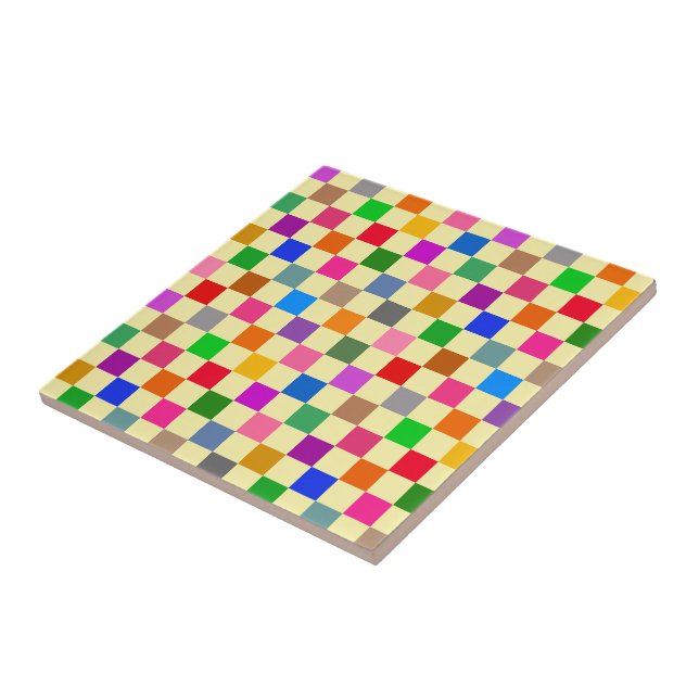 Yellow Colorful Checkered Pattern  Ceramic Tile (Side)