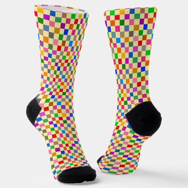 Yellow Colorful Checkered Pattern  Socks (Angled)