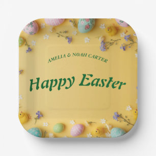 Yellow colorful Easter BRUNCH & HUNT Paper Plates