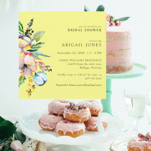 Yellow Colorful Floral Square Bridal Shower Invitation