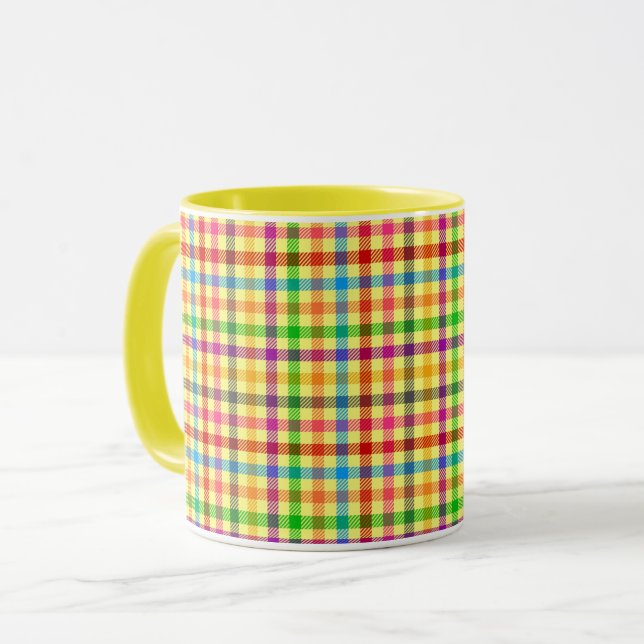 Yellow Colorful Gingham Plaid Pattern  Mug (Front Left)