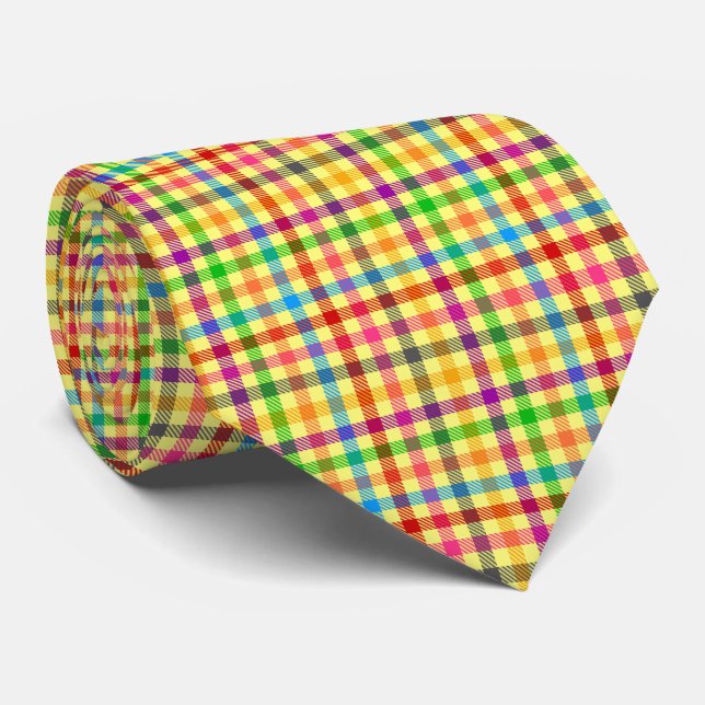 Yellow Colorful Gingham Plaid Pattern  Neck Tie (Rolled)