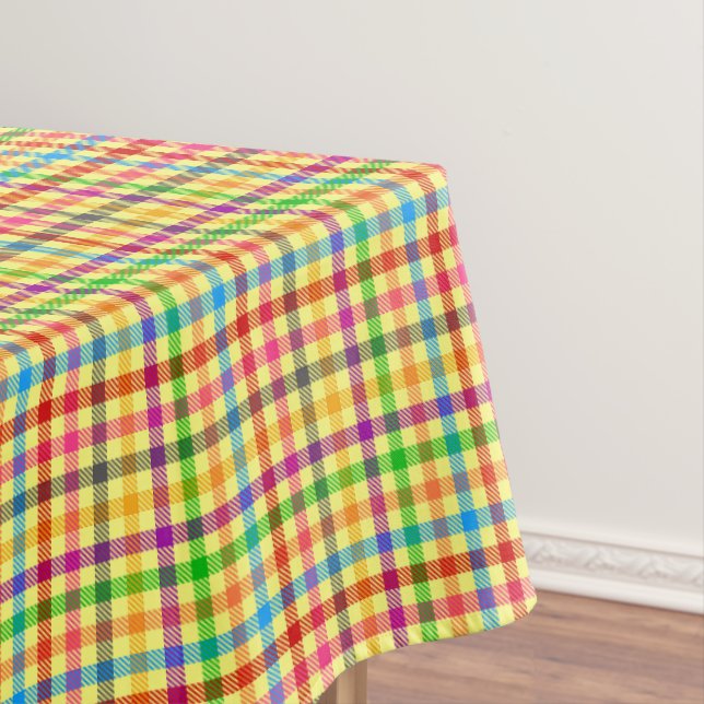 Yellow Colorful Gingham Plaid Pattern  Tablecloth (In Situ)
