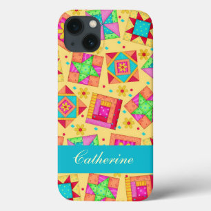 Yellow Colorful Patchwork Quilt Block Custom iPhone 13 Case