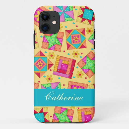 Yellow Colorful Patchwork Quilt Block Custom iPhone 11 Case