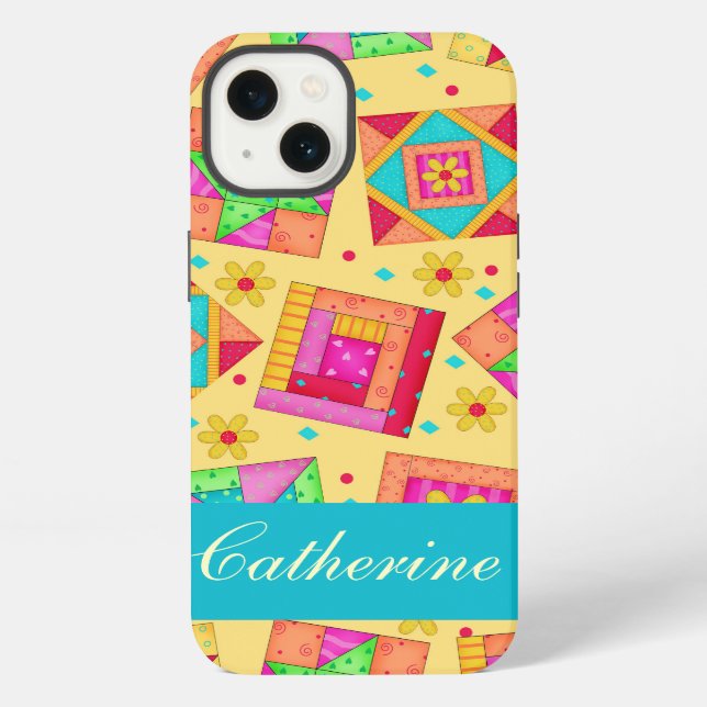 Yellow Colorful Patchwork Quilt Block Custom Iphone Case (Back)