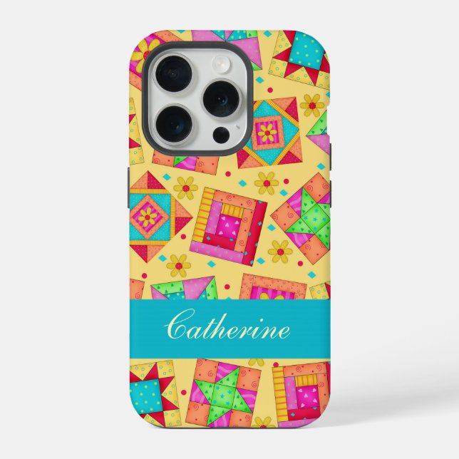 Yellow Colorful Patchwork Quilt Block Custom Iphone Case (Back)