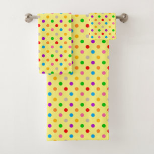 Yellow Colorful Rainbow Polka Dots Design Bath Towel Set