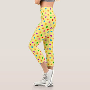 Yellow Colorful Rainbow Polka Dots Design Capri Leggings
