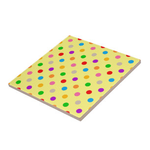 Yellow Colorful Rainbow Polka Dots Design Ceramic Tile