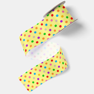 Yellow Colorful Rainbow Polka Dots Design Satin Ribbon