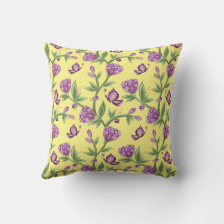 Yellow colors, purple butterfly summer pillows