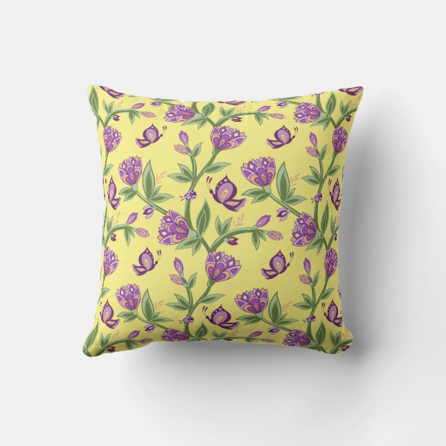 Yellow colors, purple butterfly summer pillows (Back)