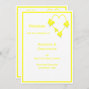 Yellow Coloured Butterflies Heart Design Wedding Program
