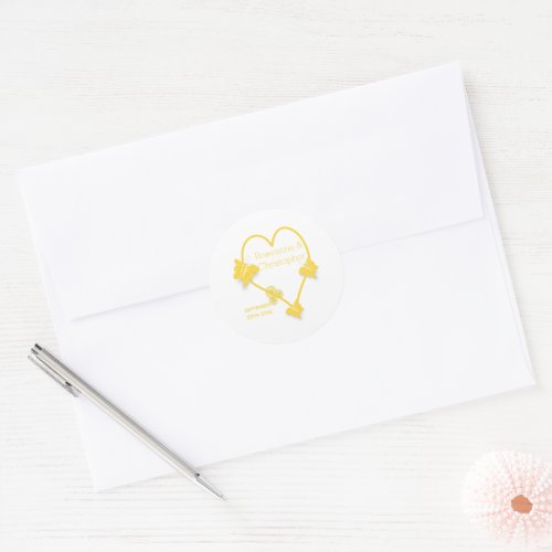 Yellow Coloured Butterfly Heart Design Wedding Classic Round Sticker
