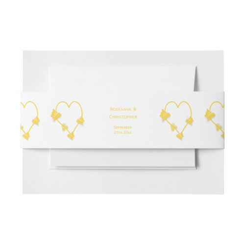 Yellow Coloured Butterfly Heart Design Wedding Invitation Belly Band