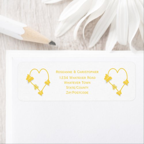 Yellow Coloured Butterfly Heart Design Wedding Label