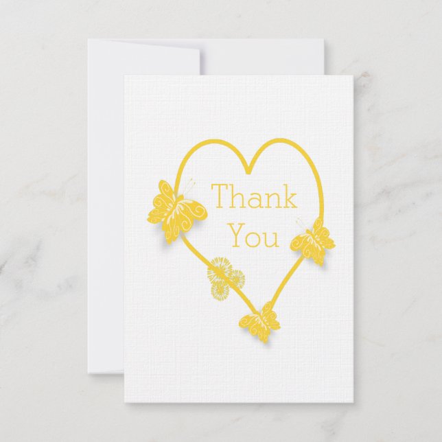 Yellow Coloured Butterfly Heart Wedding Thank You Invitation (Front)