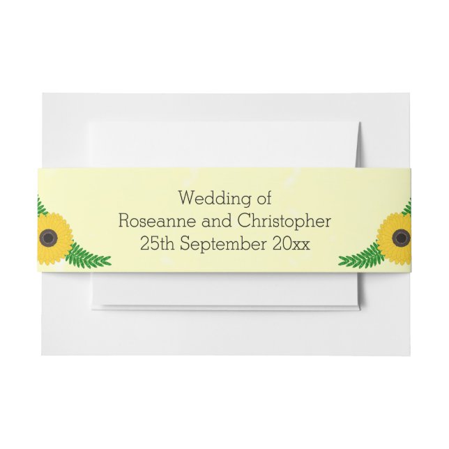 Yellow Coloured Sunflower Design Wedding Invitation Belly Band (Front Example)
