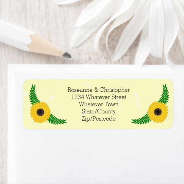 Yellow Coloured Sunflower Design Wedding Label (Insitu)