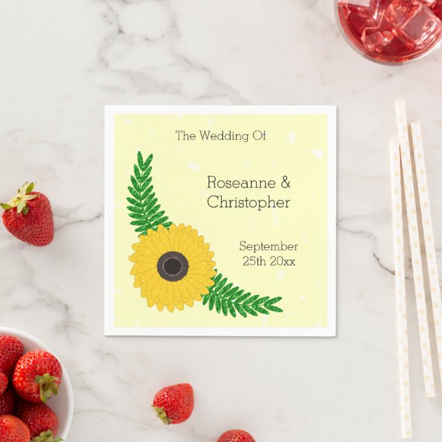 Yellow Coloured Sunflower Design Wedding Napkins (Insitu)