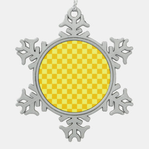Yellow Combination Checkerboard by ShirleyTaylor Snowflake Pewter Christmas Ornament