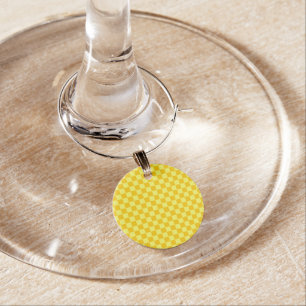Yellow Combination  Checkerboard by ShirleyTaylor Wine Glass Charm