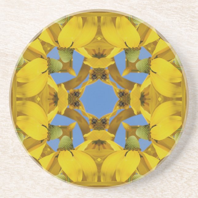 Yellow Coneflower Kaleidoscope Floral Coaster (Front)