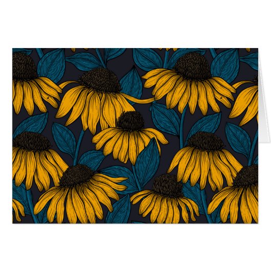 Yellow coneflowers on dark blue (Front Horizontal)