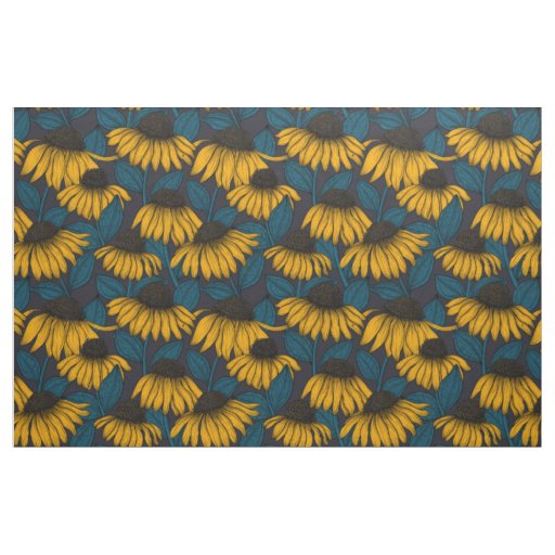 Yellow coneflowers on dark blue fabric